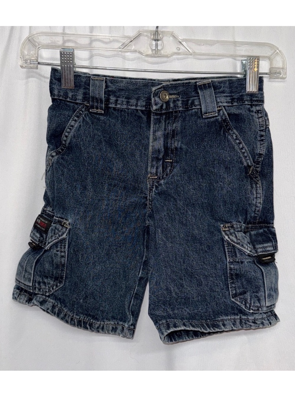 Wrangler Boys Size 5 Regular Denim Cargo Shorts Dark Wash Cotton